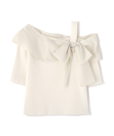 半袖アシメリボンニット