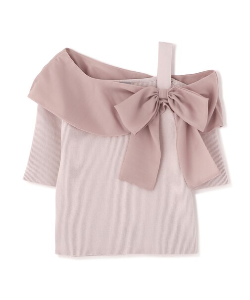 半袖アシメリボンニット