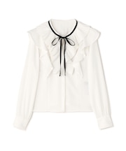 プリーツフリルリボンタイブラウス