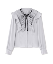 プリーツフリルリボンタイブラウス