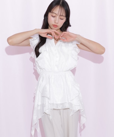 シアーオパールラッフルブラウス