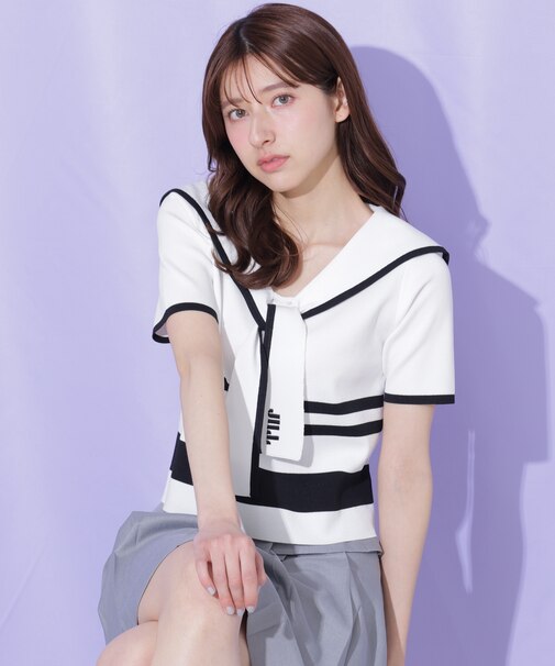 配色ビッグカラーニット