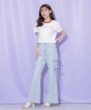 サイドリボンフレアデニムパンツ