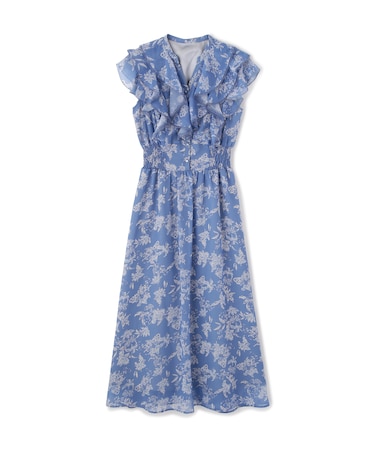 フラワープリントラッフルワンピース