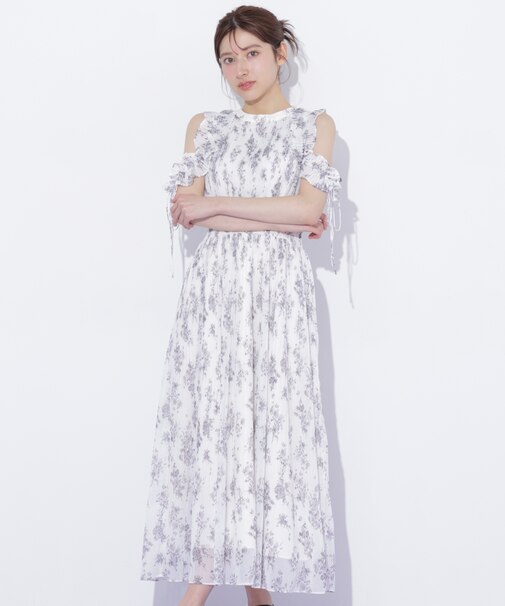 プリーツフリルフラワーワンピース