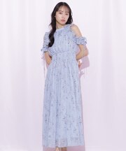 プリーツフリルフラワーワンピース