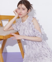 プリーツフリルフラワーワンピース