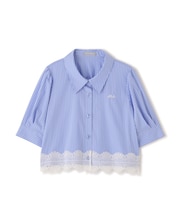 ヘムレース五分袖ブラウス