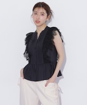 レースフリルペプラムブラウス