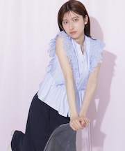 レースフリルペプラムブラウス