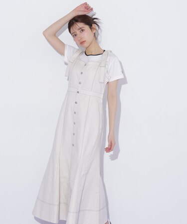 肩リボンデニムジャンスカ