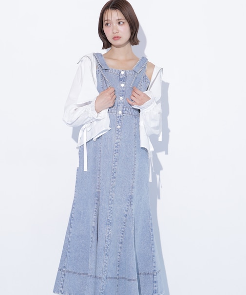 肩リボンデニムジャンスカ