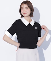 シャツ襟レイヤードニット