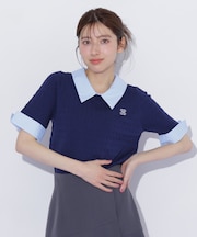 シャツ襟レイヤードニット