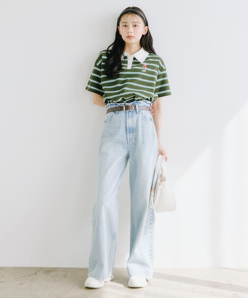 ウエストフリルワイドデニムパンツ