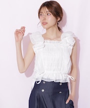 シャーリングシアーリングチェックブブラウス