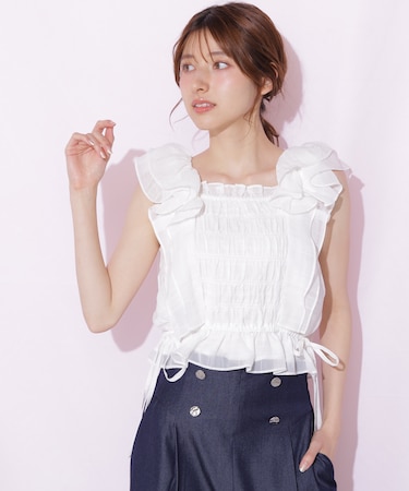 シャーリングシアーリングチェックブブラウス