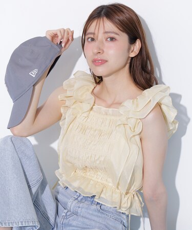 シャーリングシアーリングチェックブブラウス