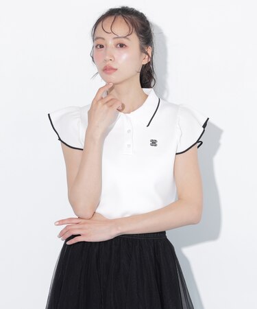 ＜WEB限定カラーあり＞フリル袖ポロニット