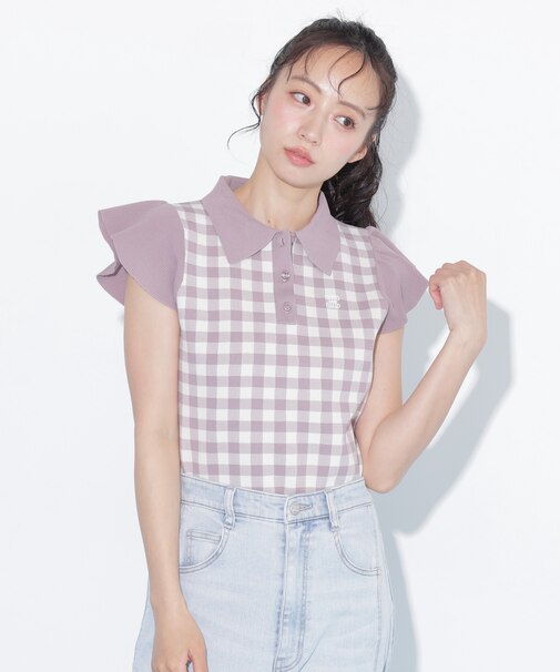 ＜WEB限定カラーあり＞フリル袖ポロニット