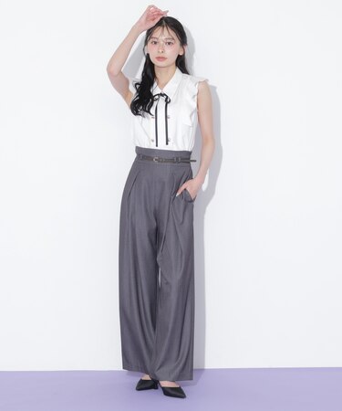 合皮ベルト付ワイドパンツ