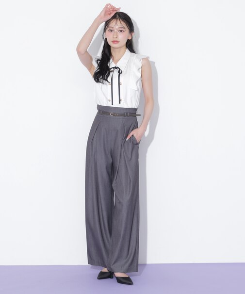 合皮ベルト付ワイドパンツ
