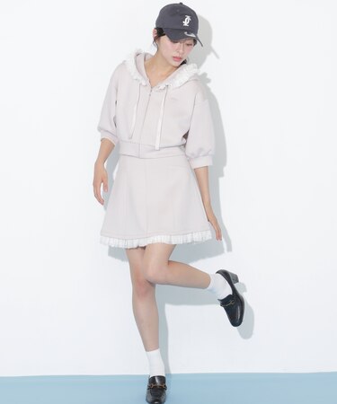 チュールフリルダイバーミニスカート