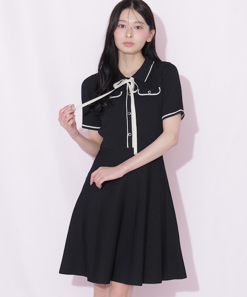 配色ラインニットミニワンピース