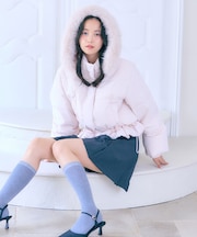 フェイクファー付きペプラムショートダウン