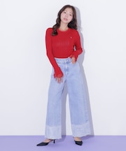 裾レースワイドデニムパンツ