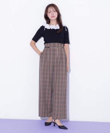 <セットアップ対応>チェーンベルトタックワイドパンツ