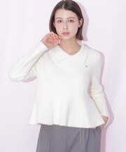 襟付きフェザーペプラムニット