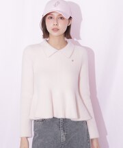 襟付きフェザーペプラムニット