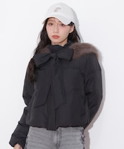 フェイクファー付きリボンショートダウン