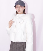 フェイクファー付きリボンショートダウン