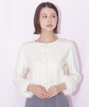 袖フェイクファーカーディガン