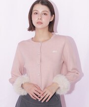 袖フェイクファーカーディガン