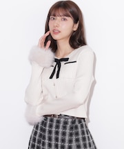 袖口フェイクファーニット
