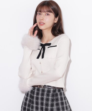袖口フェイクファーニット