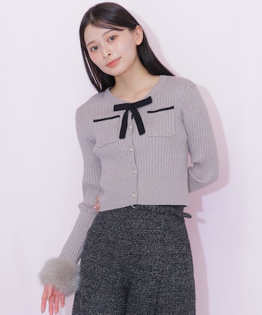 袖口フェイクファーニット