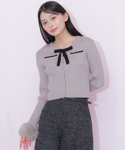 袖口フェイクファーニット