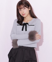 袖口フェイクファーニット