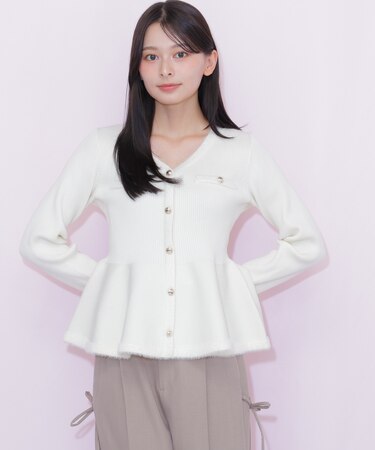 フェザートリムペプラムニット