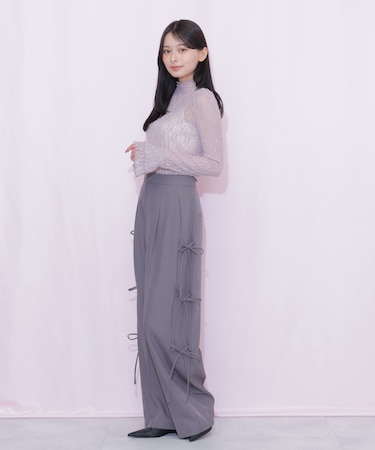 サイドリボンワイドパンツ