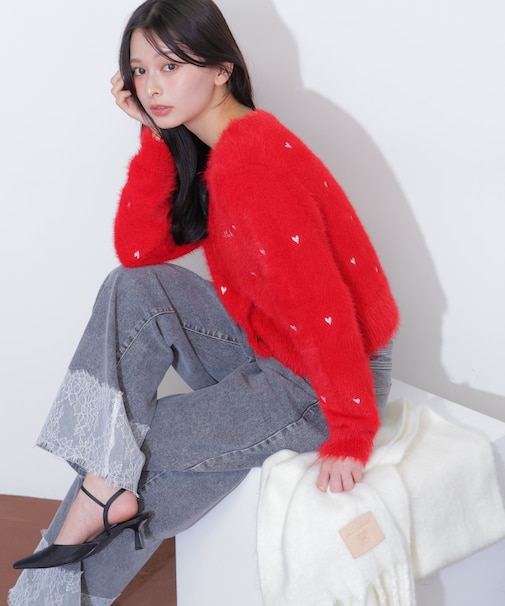 ハート刺繍フェザーカーディガン