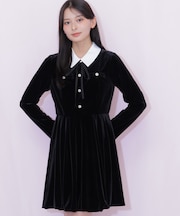 襟付きベロアミニワンピース