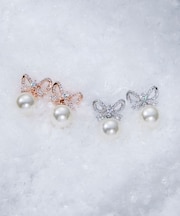 Cubic リボンパールピアス