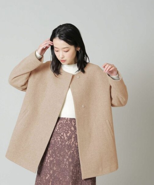 カシミヤブレンドライトコート ノーカラー｜ナチュラルビューティー  