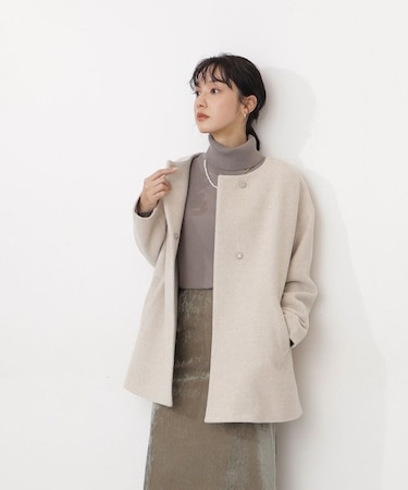 カシミヤブレンドライトコート ノーカラー｜ナチュラルビューティー 