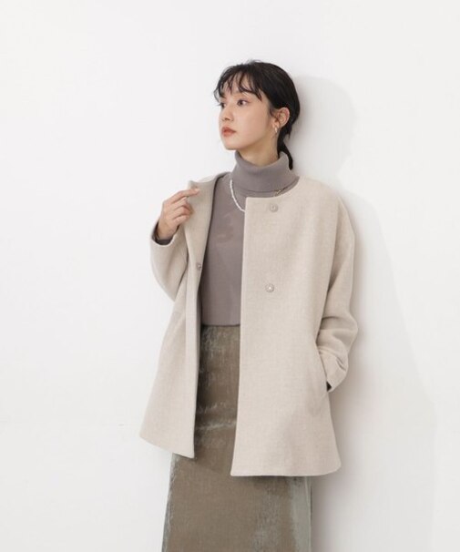 カシミヤブレンドライトコート ノーカラー｜ナチュラルビューティー 